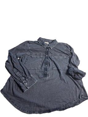 Pilcro Anthropologie Blue Long Sleeve Button-Front Blouse Size Large 100% Cotton